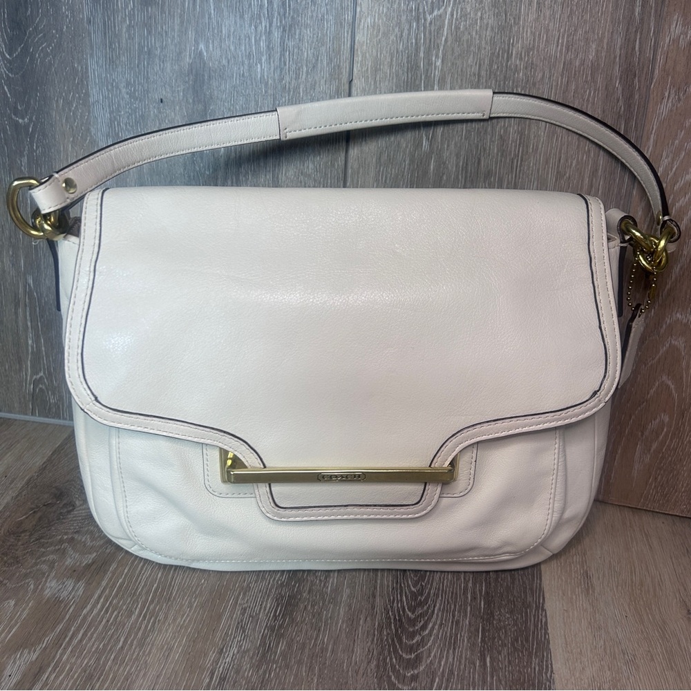 Coach Leather Shoulder Bag with Gold Accents